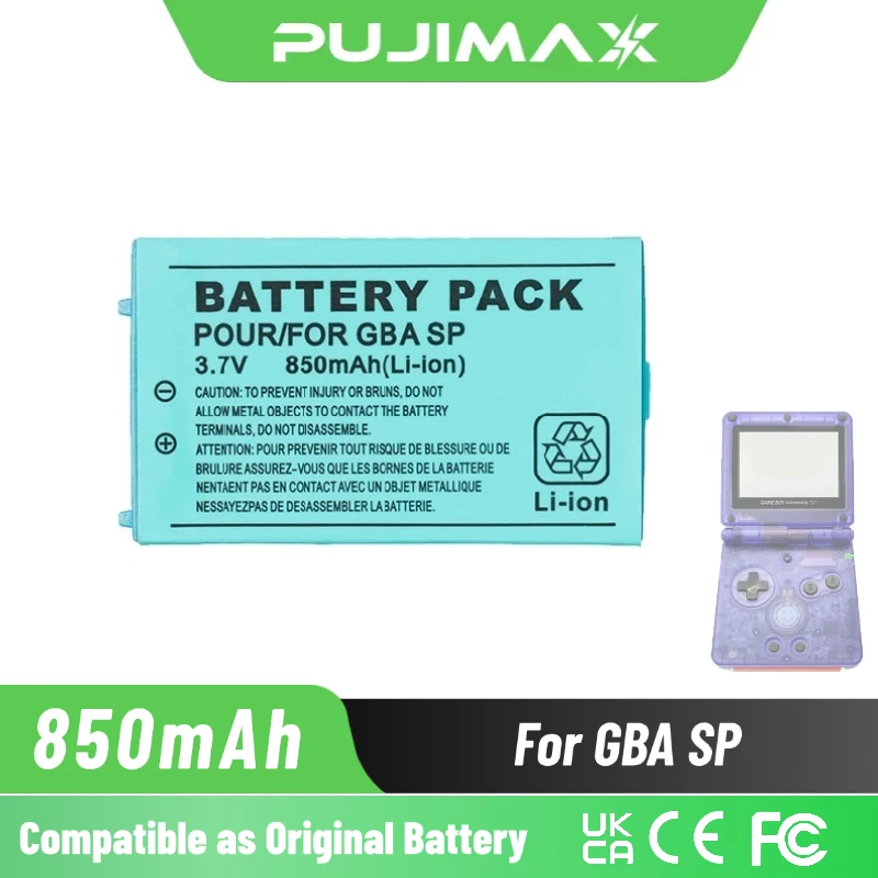 PUJIMAX New 1/6/9/12pcs 850mAh Rechargeable Li-ion Battery Pack For Nintendo GBA SP Gameboy Advance SP with Screwdriver