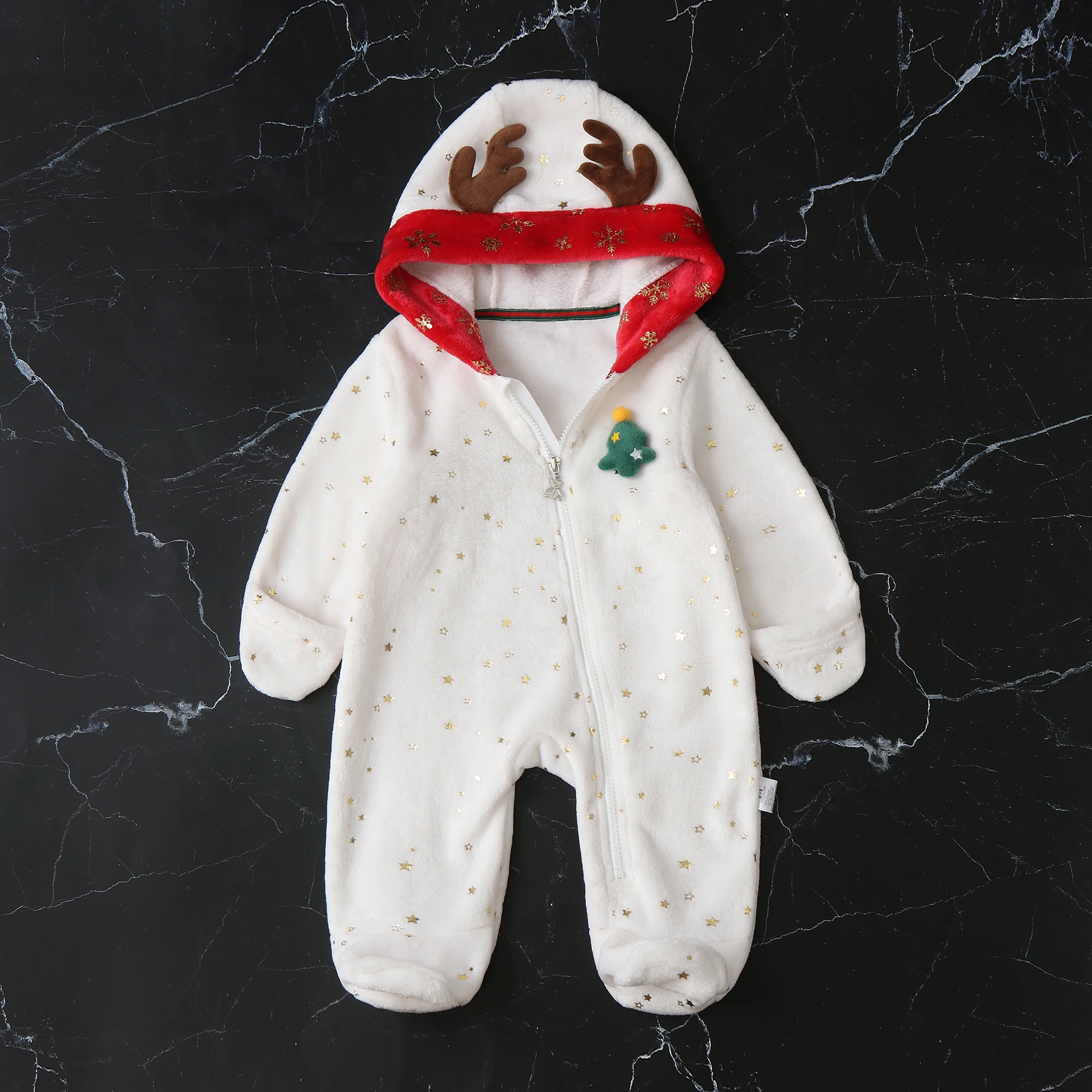 AYNIGIELL Newborn Baby Christmas Clothes Fall and Winter Baby Christmas Jumpsuit Newborn Baby Plush Romper