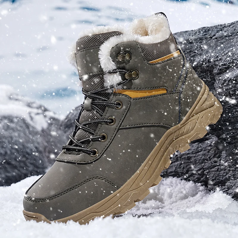 

Men's Winter Snow Boots Waterproof Leather Sports Super Warm Men's Boots Outdoor Men's Hiking Boots Work Travel Shoes Size 39-48
