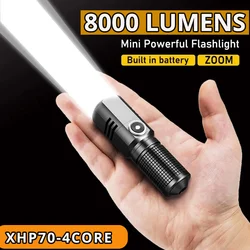 Powerful Led Flashlight XHP70 4 Core Built in Battery Shot Long Smart Type-c Rechargeable Flash Light EDC Torch Lamp For Camping