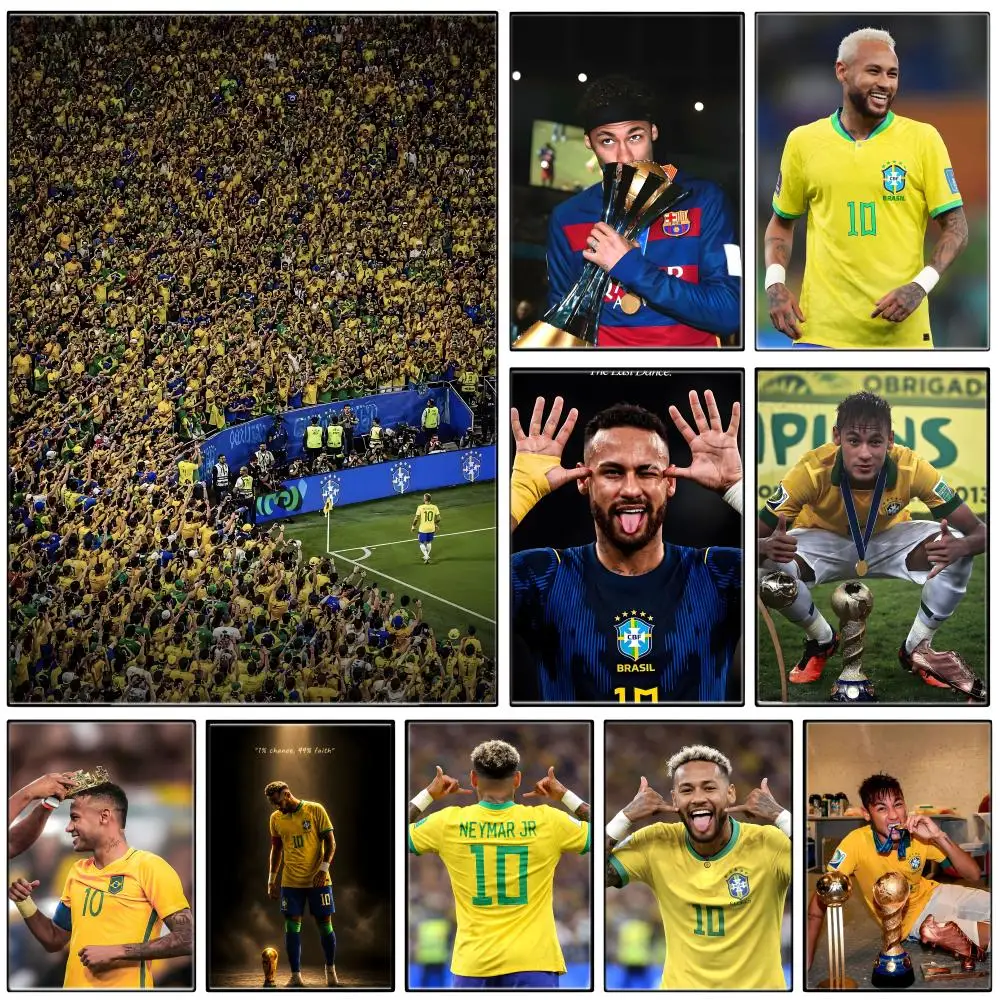 Affiche autocollante de la star du football N-Neymar, autocollant en papier imperméable, décoration murale pour café, bar, salle