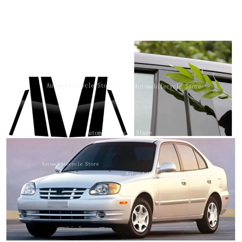 6PCS  Glossy Black Pillar Posts Fit For Fit For Hyundai Verna Accent MC 2006 2007-2010  Window Moulding B C Center Sticker Cover