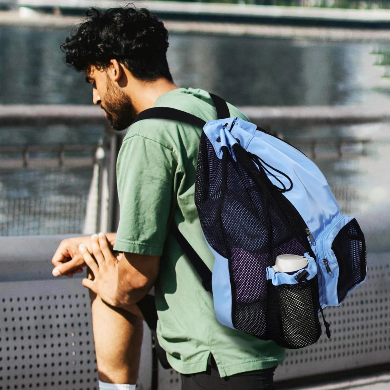 

Женский рюкзак на шнурке, лоскутная пляжная сумка из тонкой сетки, сумка для бассейна, уличный рюкзак