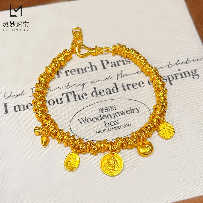 

Позолоченный браслет в китайском стиле Fat Fu Huang God of Wealth Two Worldsly Encised Jin Tuo Good Lucky Handstring Женский подарок