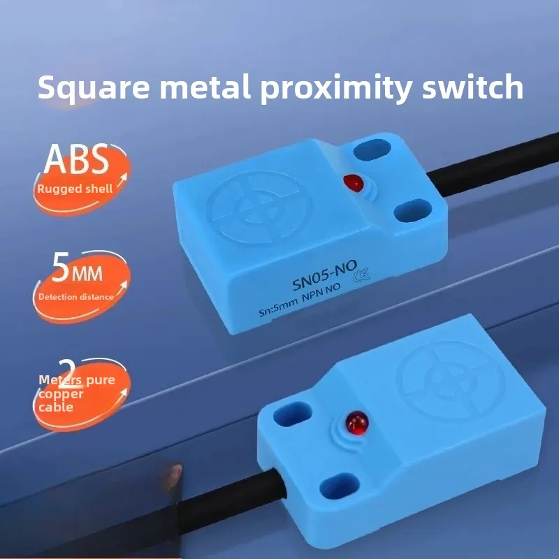 Square Inductive Proximity Sensor Switch SN05-N, NPN NO 3-Wire 5mm Sensing, Replacement for TL-W5MC1