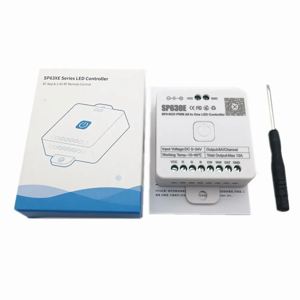 SP630E All In One LED Controller 5CH PWM SPI Pixels LED Light Strip WS2812B WS2811 SK6812 FCOB 5050 RGB RGBW CCT Music BT 5V-24V