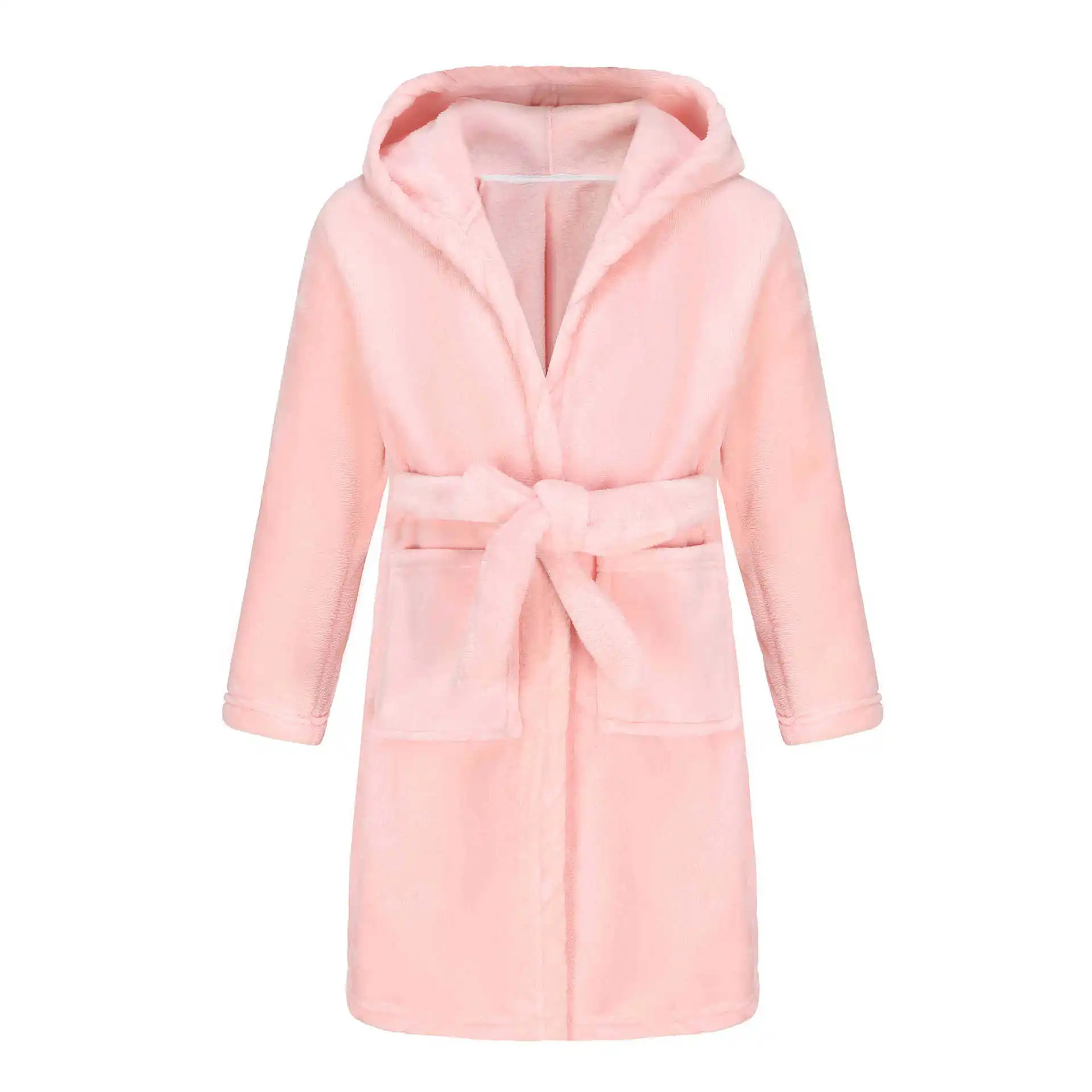 Kinder-Nachthemd mit Taschen, Flanell, niedlich, rosa, Damenbekleidung, verdickter Mädchen-Korallen-Fleece-Pyjama, Herbst und Winter, vier Meere