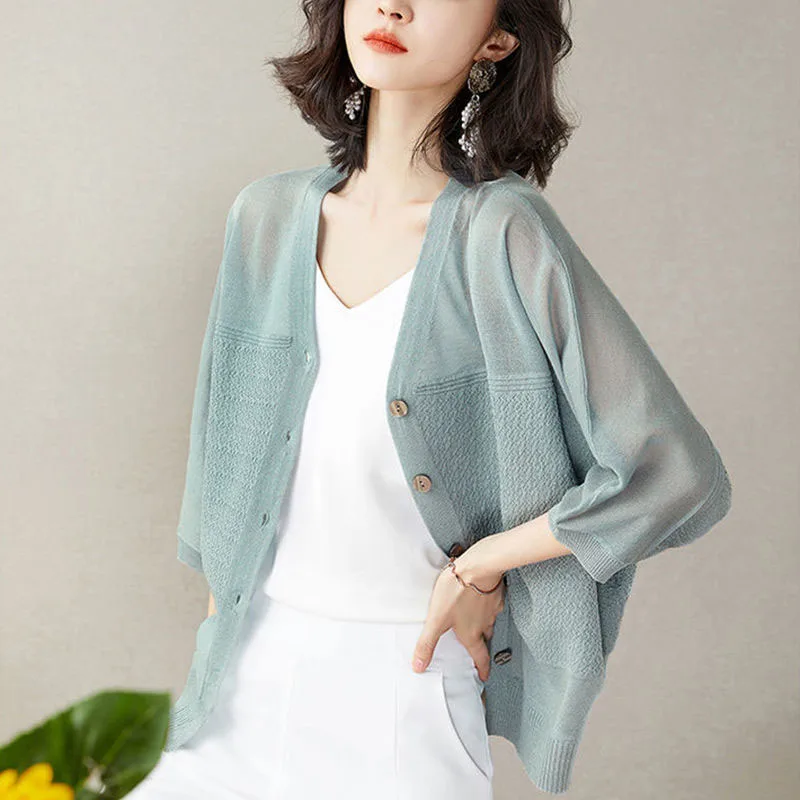 Women Summer Oversize Knitted Cardigans Outwear Loose Casual Ice Silk Cool Knitting Outwear Sun Protection Knitwear Female