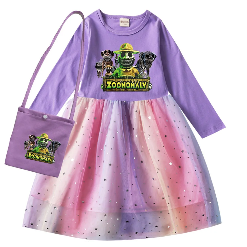 Game ZOONOMALY Clothes Kids Dresses for Girls Long Sleeve Dress Children Princess Birthday Party Gown Mesh Tutu Vestidos