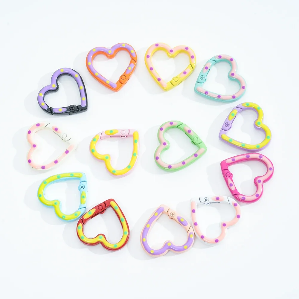 

25mm Multicolor Metal Heart Lobster Key Clasps Snap Hook Label Hand Tag Connector For Jewelry Bracelets Making DIY Accessories