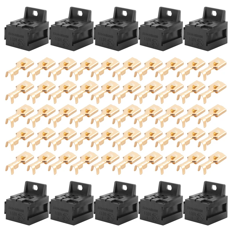 Car Auto 30A-80A Relay Bracket Terminal Case Holder Relay Base Holder 5 Pin Socket With 50Pcs 6.3Mm Terminals For Car