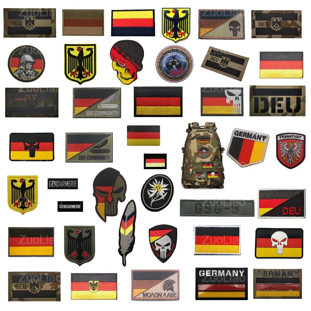 

ZuoLiao-3D Embroidered Armband Feather Germany Flag Reflective Camouflage German Eagle Morale Badge Cloth Sticker Jacket Patch