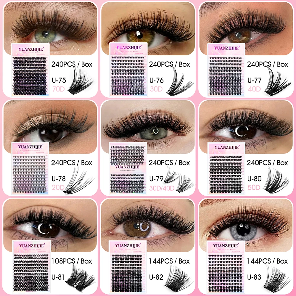 Customized Private Label 8-16mm Mix Size Natural Looks Segmented Hybrid Lashes Fast Grafting DIY Clusters Eyelash by YUANZHIJIE