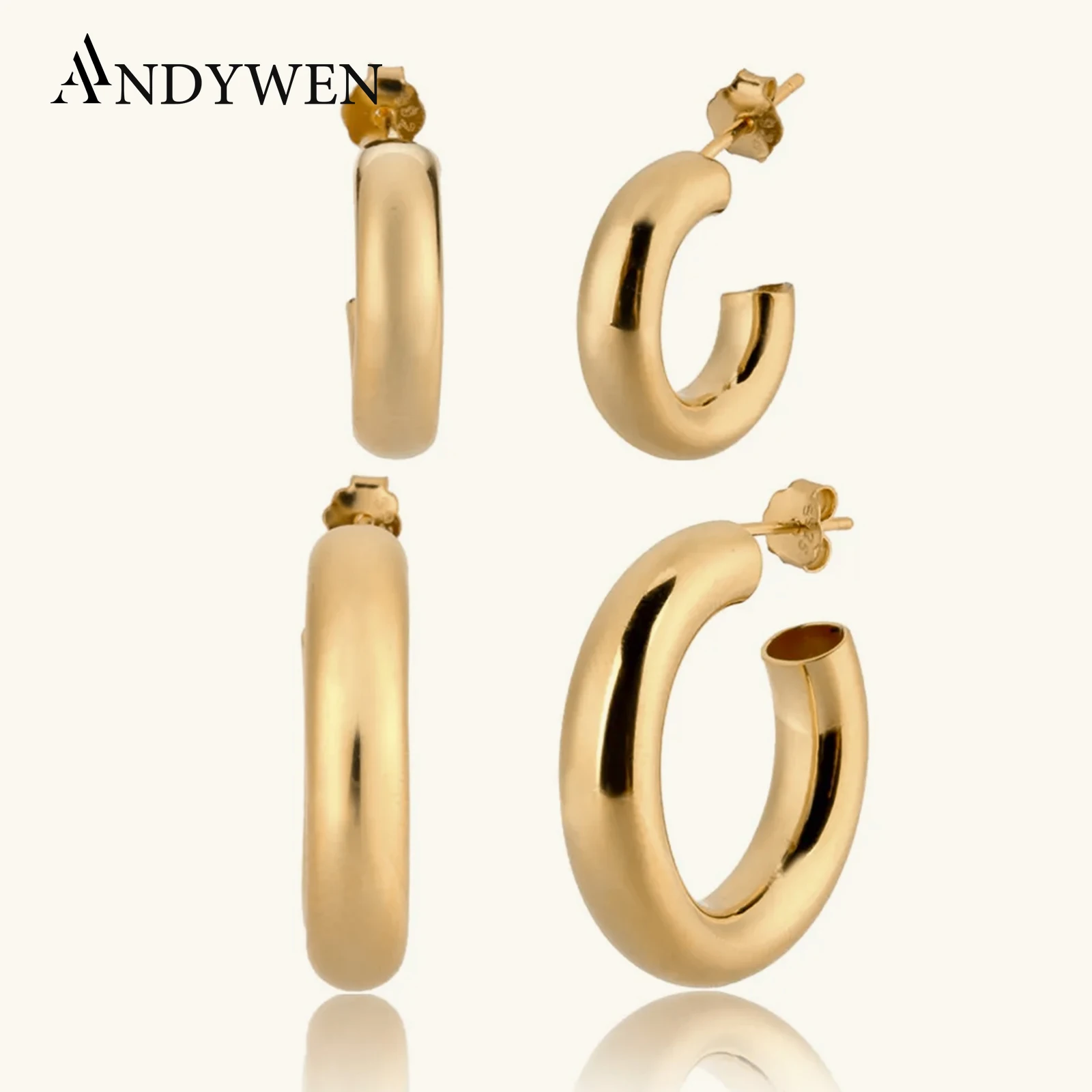 ANDYWEN-pendientes de plata de ley 925 con huecos de oro, aros pequeños y grandes, Piercing de lujo, joyería fina 2020