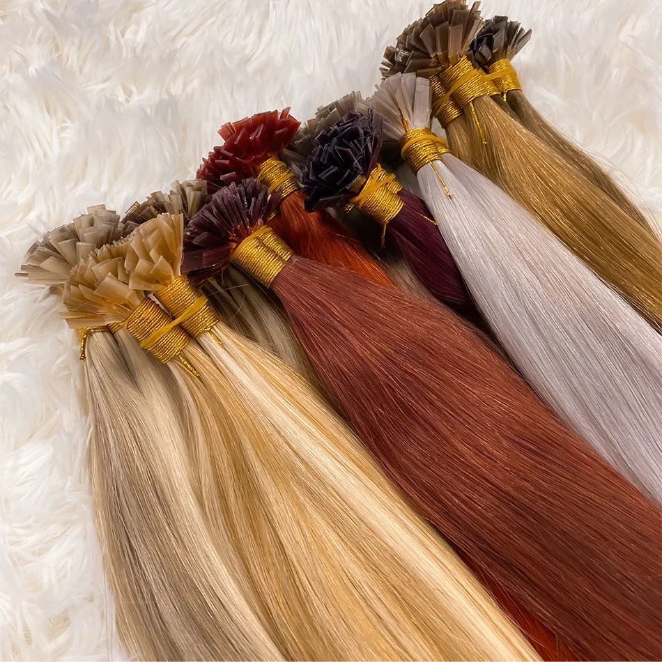 Ponta plana Straight Hair Extensions Set, 100% cabelo humano real, extensões de cabelo fusão, Queratina Capsule, Blonde 613, 26 in, 30 in