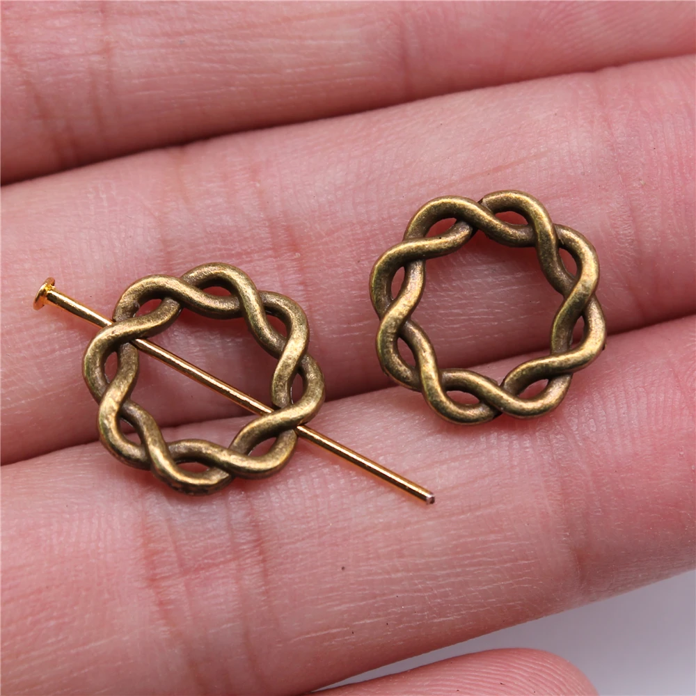 WYSIWYG 10pcs Charms Hemp Wreath Antique Bronze Antique Silver Color 14x14mm Metal Alloy Charms Jewelry Diy Accessories
