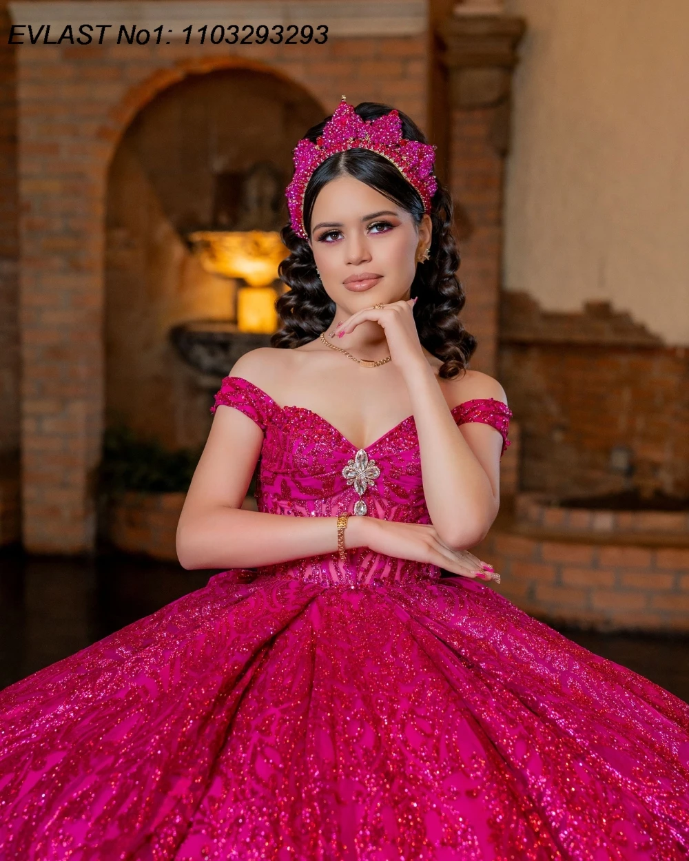 فستان Quinceanera أرجواني مكسيكي مخصص من EVLAST فستان حفلة لامع مزين بالخرز مشد حلو 16 فيستدو دي 15 أنوس E1Q132