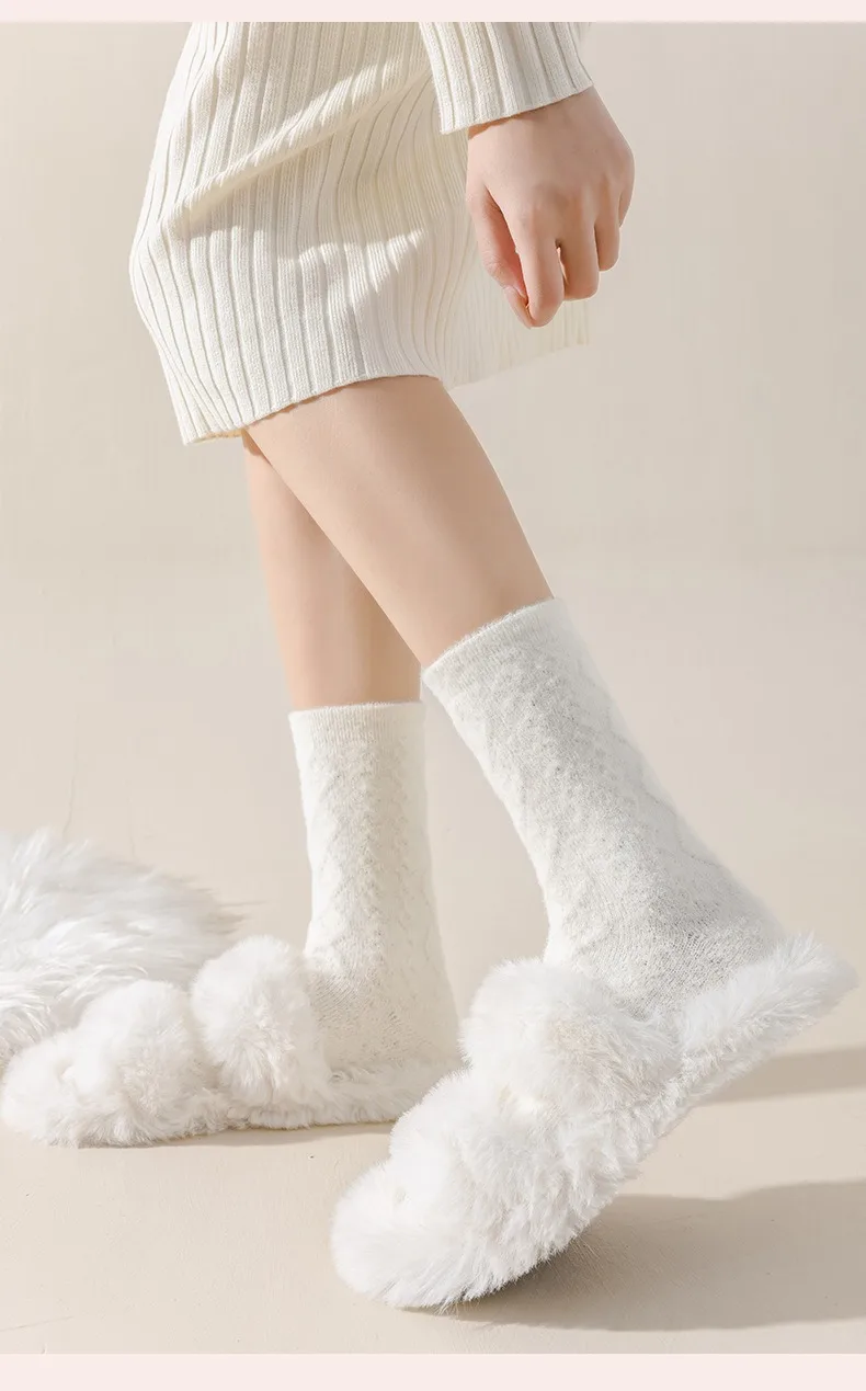 Neue Kühle Frauen Schwarz Weiß Baumwolle Dicke Socke Solide Herbst Winter Warme Dame Weibliche Mittleren Rohr Boden Socken Für Frauen – Detail 38