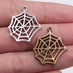 WYSIWYG 10pcs 25x23mm Charms Cobweb Spider Halloween Antique Making Pendant Fit Vintage DIY Jewelry