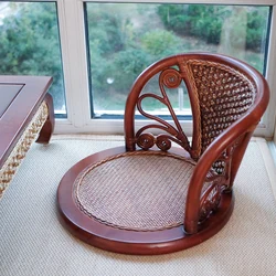 Japanese Rattan Tatami Lazy Chair Bedroom Solid Wood Bay Window Floor Seat Legless with Backrest Living Room Chair Furniture