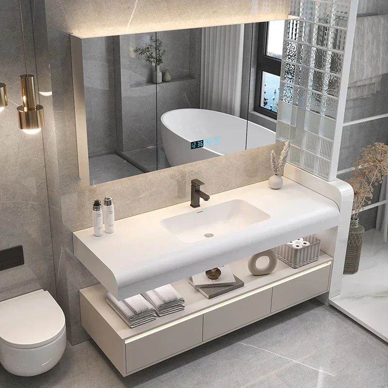 

Long - lasting Bathroom Furniture Skin Sensor Bathroom Vanity Cabinet With Sink And Mirror Integrated Arc Washing Table Combinat