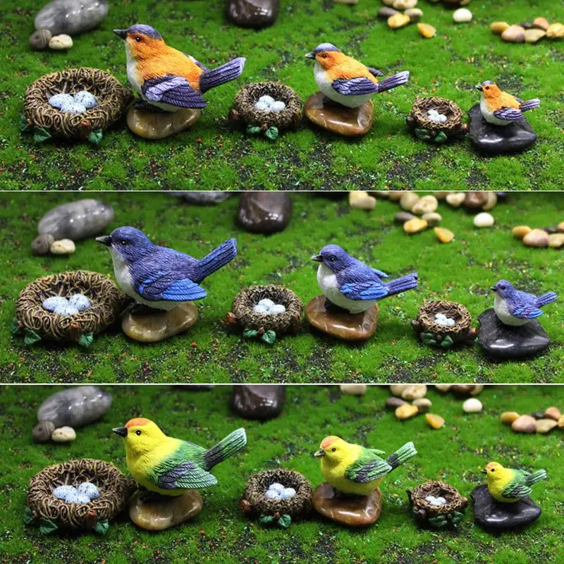 4PCS Mini Bird Figure Model Cartoon Resin Crafts DIY Plant Bonsai Figurines Fairy Garden Dollhouse Miniatures Decor