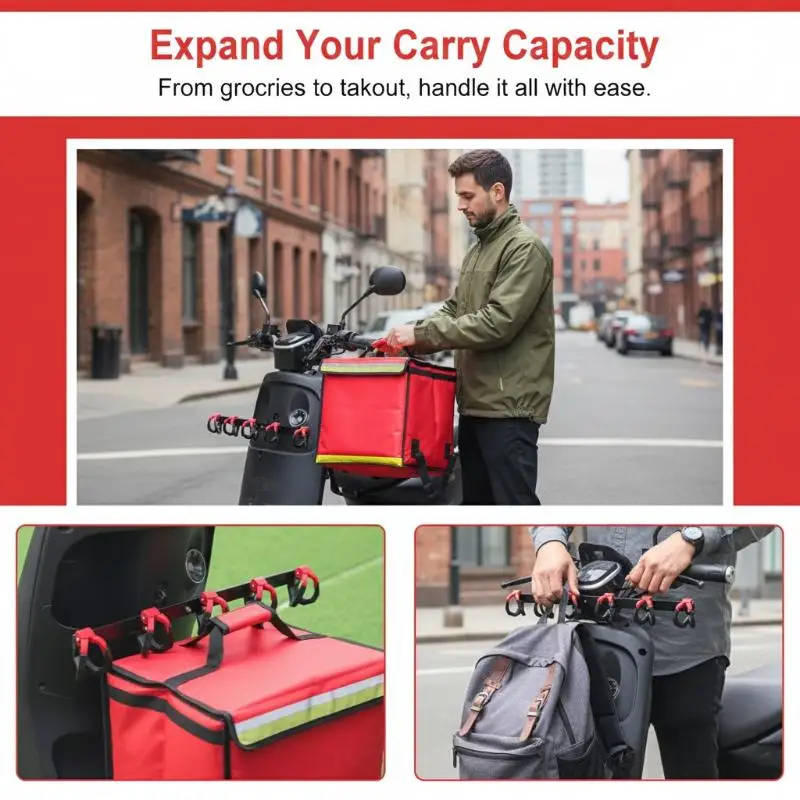 

Motorcycle Front Bumper Bag Hanger Dual Hook No Drilling Heavy Duty Organizer for Grocery Shopping and Daily CommuteGood Quality