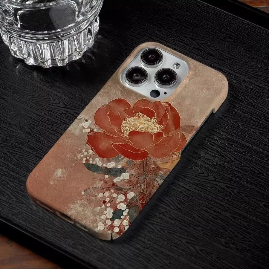 النمط الصيني أنيقة زهرة التقليدية المائية اللوحة جراب هاتف آيفون 16 15 14 11 12 13 برو ماكس زائد الغطاء الخلفي