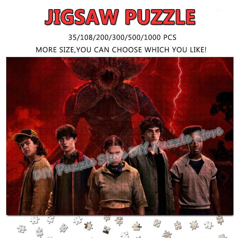 

Diy Jigsaw Puzzle Stranger Things 108/200/300/500/1000/1500 Pieces Game Characters Print Puzzle Adult Stress Relief Toys