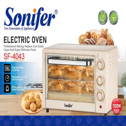 Mini Electric Oven Sonifer SF-4043 18L 1100W Countertop Toaster Oven 250°C Timer Multi-layer Baking for Home Kitchen