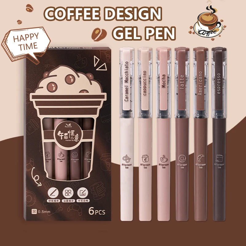 6 Pcs/Set Afternoon Tea Series Gel Ink Pens Fashion Design Quick Dry 0.5mm Black Gel Pen for Student School Office Stationery