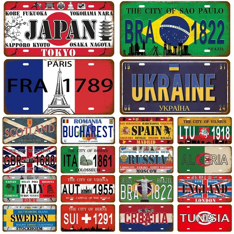 Plaque Israel Spain France Home Metal Sign Germany Craft Bar Decor Tin Sign USA Country Flag License Plate For Wall Restaurant