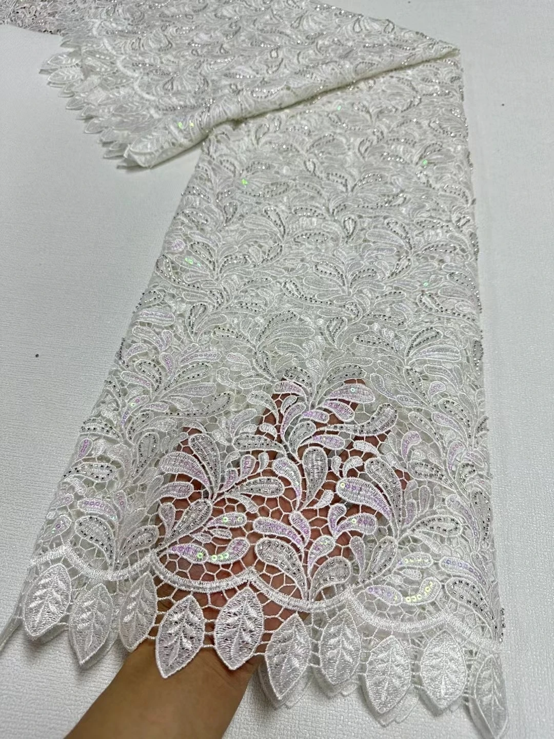 High Quality Tulle Lace Fabric for Sewing Cotton Sequins African Nigerian Wedding Party Gown Embroidered Dress 5Yard JL401