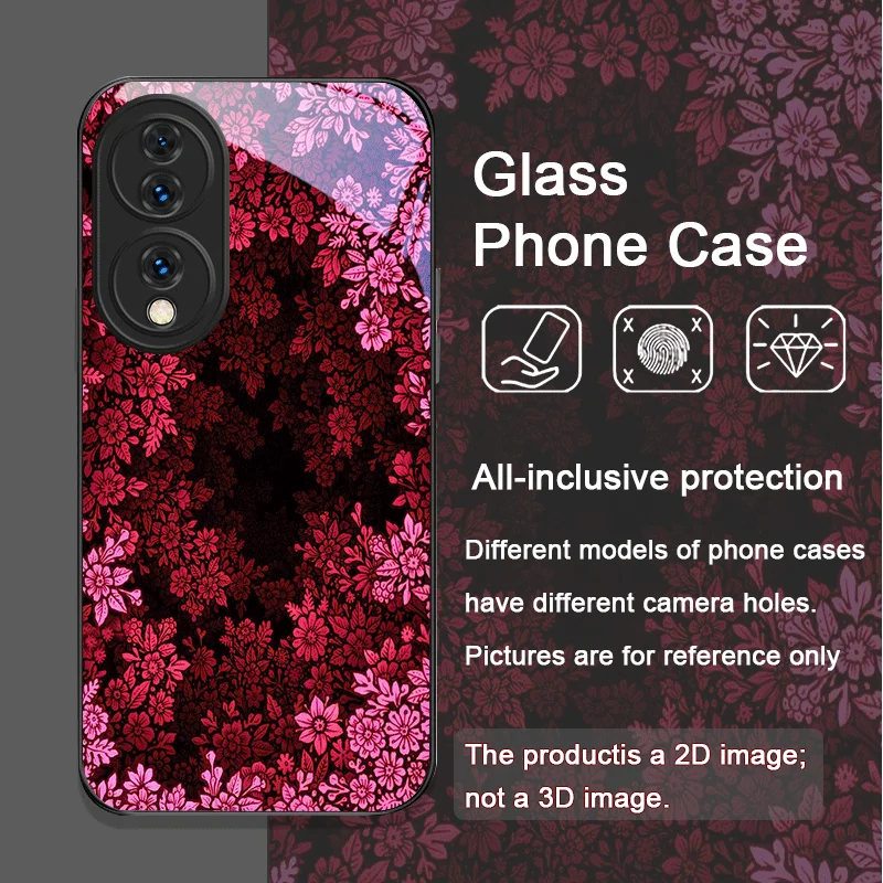 Funda de teléfono de vidrio templado con flores coloridas Retro para Huawei Honor 200 Lite 100 300 Pro 90 GT X8 X9 Magic 7 6 5 Pro fundas florales