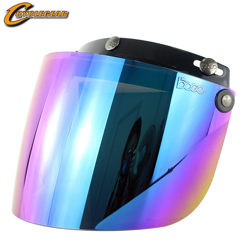 CYCLEGEAR-Motocicleta Open Face Capacete Viseiras, Bubble Mirror, 3 Tipo Botão, Lentes Retro, Escudo Acessórios