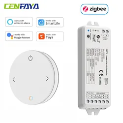 Tuya Zigbee Led Dimmer Controller 12V 24V CCT Single Color Strip 2.4G RF Round Remote Smart Life APP for Alexa Google Assistant