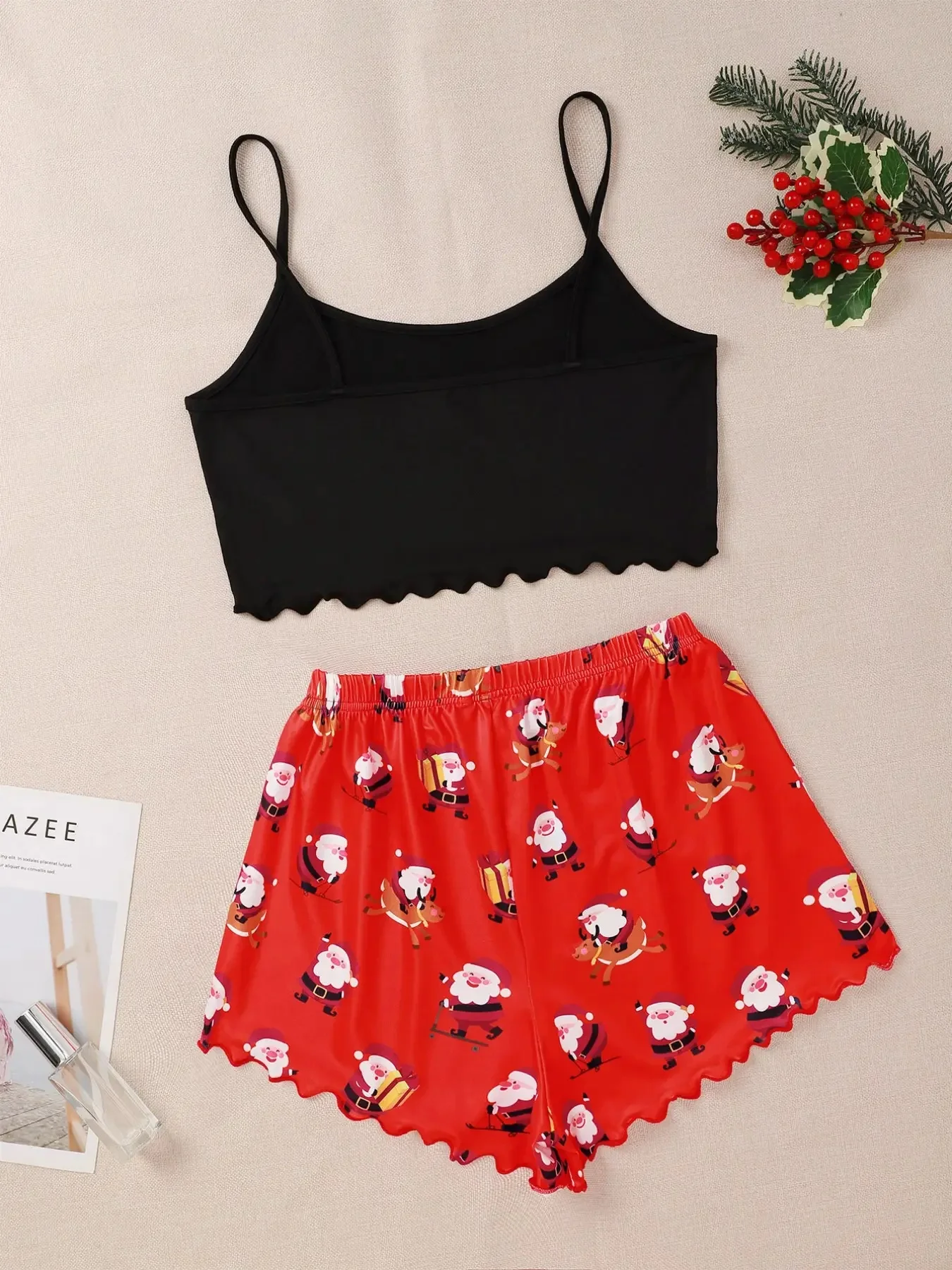 Women\'s 2pcs Cute Soft Comfy Christmas Set Letter Cup Print Short Sleeved Top Shorts Home Clothing Sexy Pajamas