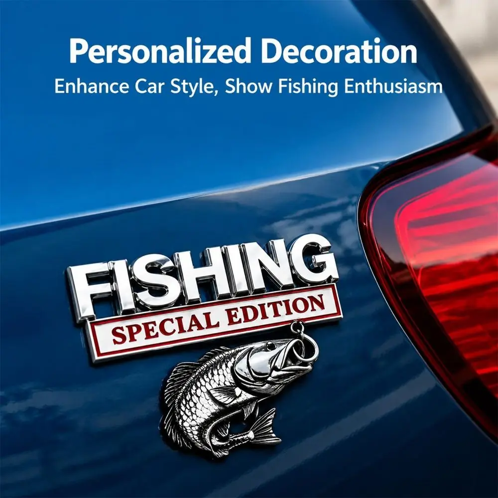 Metal Fishing Emblem Fishing Vehicle Emblem 3D Raised Design Fishing Special Car Emblem Fishing Themed Auto Badge