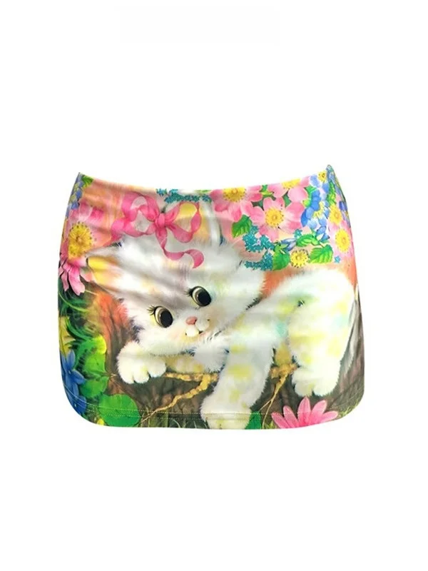 

Low Waist Se Pants Skirt with Print in Acetate Satin for Sexy Girls ort Length Stand Fit Summer Faion