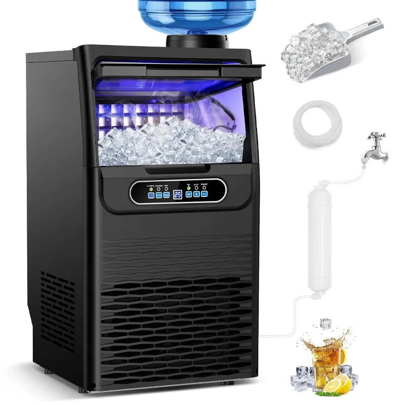 Dual Water Inlet Options, Rapid 36 Ice Cubes in 9-15 Mins, Stainless Steel Ice Under Counter/Freestanding Machine