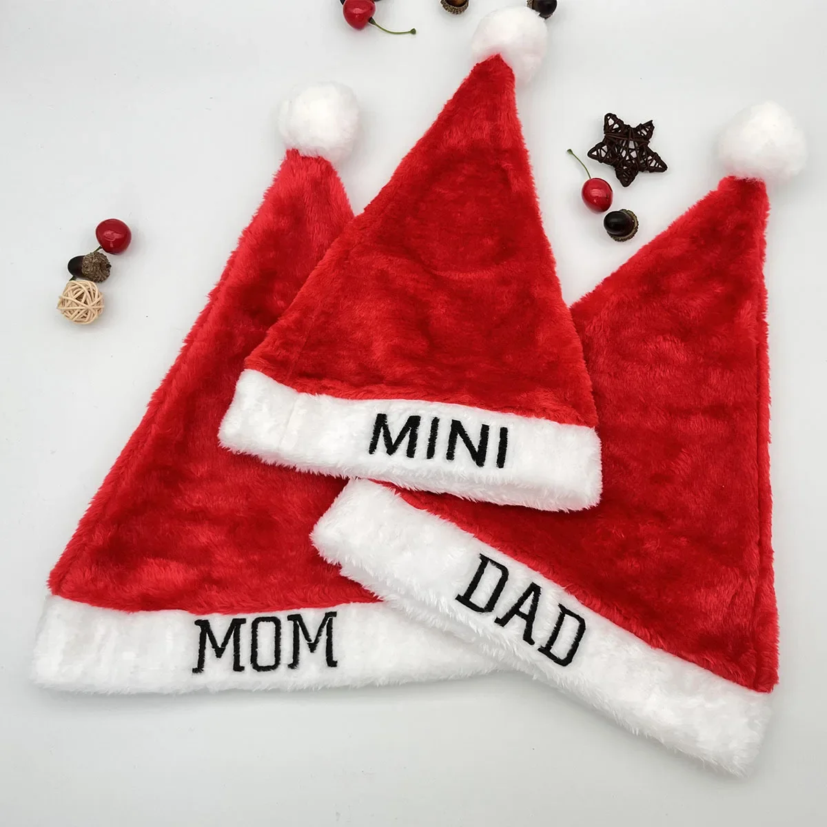 Topi Natal bordir, topi Natal MINI tebal pendek untuk ibu dan anak