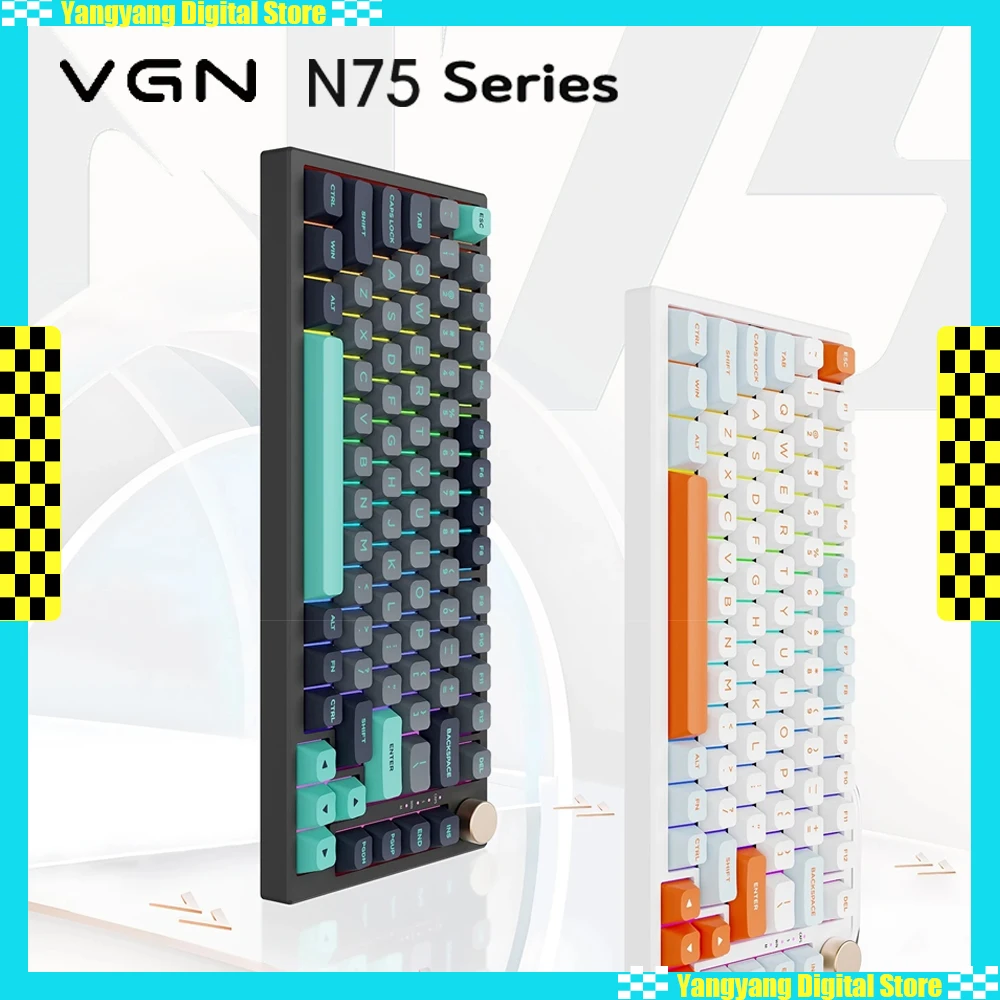 

Vgn N75 Pro Mechanical Keyboard Aluminum Alloy Knob Wireless Tri-Mode 2.4G Bluetooth Keyboard Hot Swap Pc Accessories Gifts