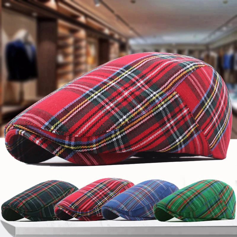 Classic Checkered Flat Caps Stripe Lattice Berets Hat Women Men Spring Summer Plaid Ivy Cap Visors Duckbill Painter Hat Flat Cap