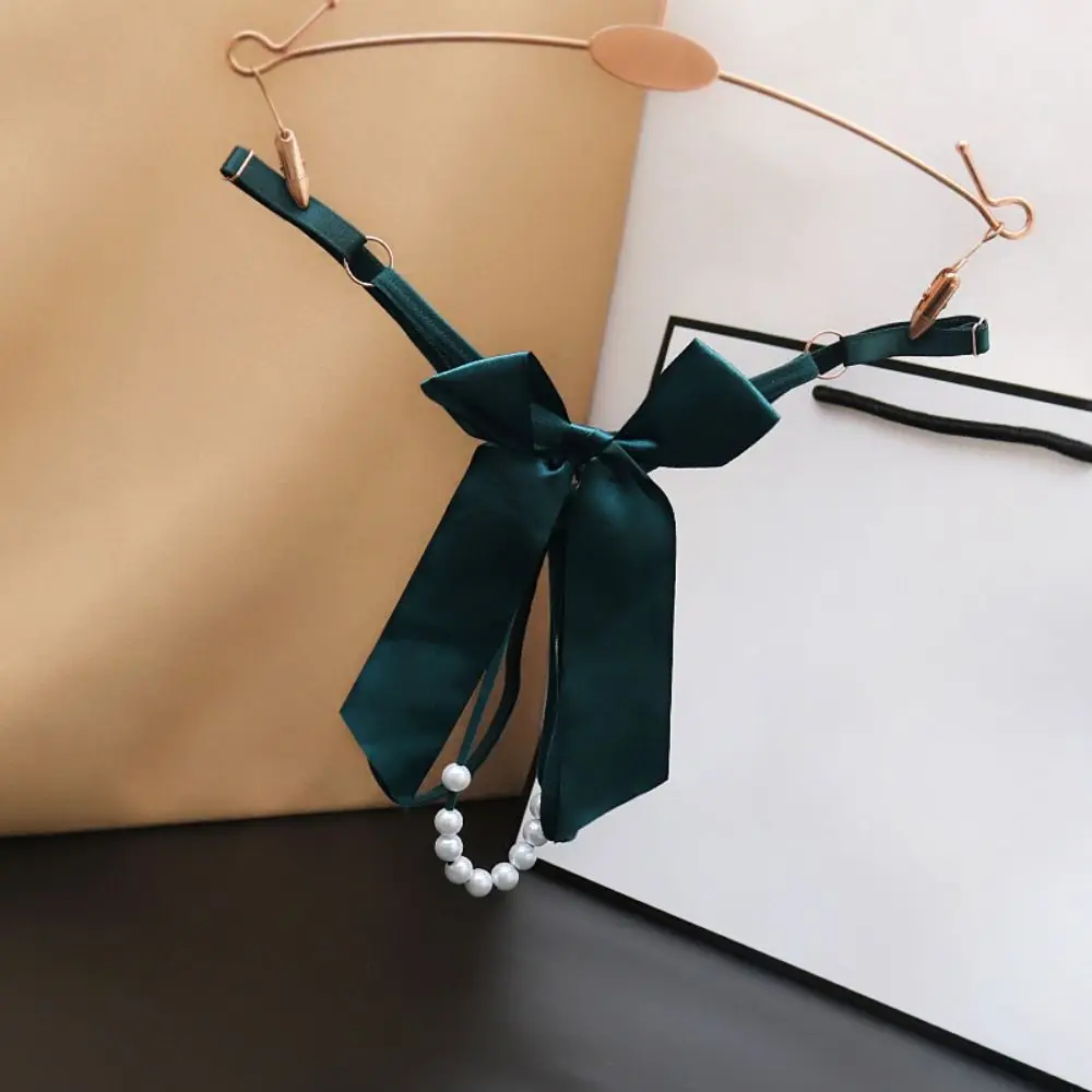 

Transparent Solid Color Sexy Hollow Out Thongs Pearl Nylon Lace G-String Bow Low-Waist Women's Briefs Girls