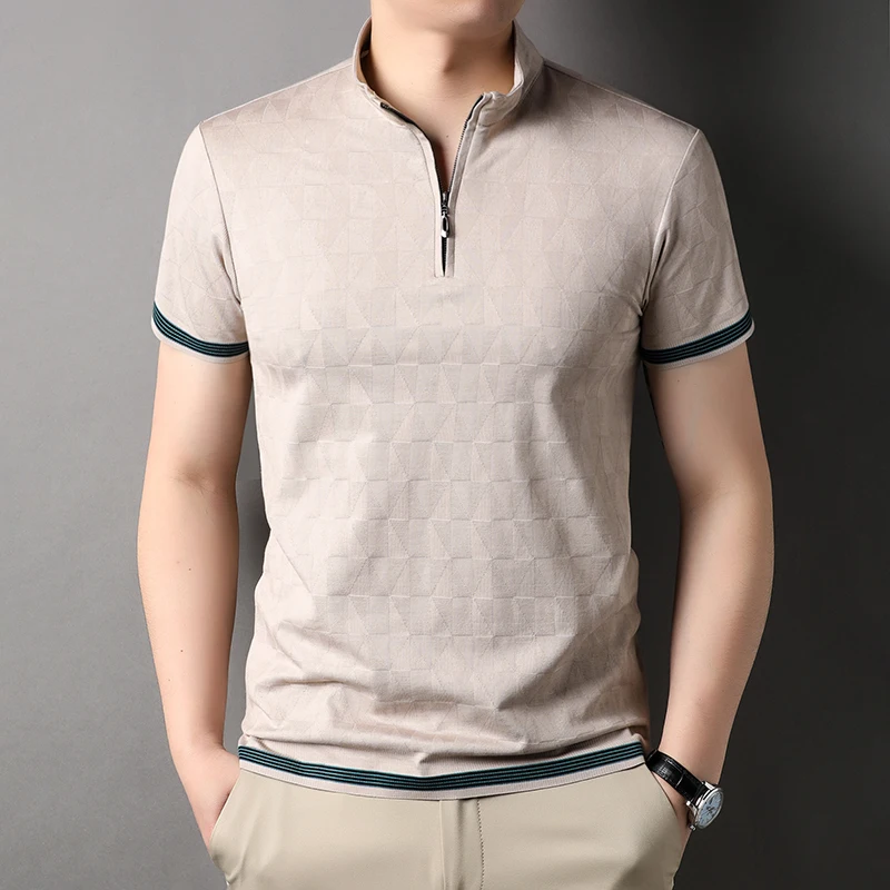 Top Grade Jacquard Zipper Luxury Summer New Brand Polo Shirts Men Fashion Plain Slim Short Sleeve Casual Tops 2023 Mens Clothing