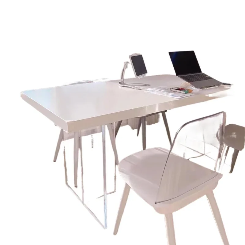 

Light luxury acrylic suspended dining table solid wood table household desk simple designer creative white workbench