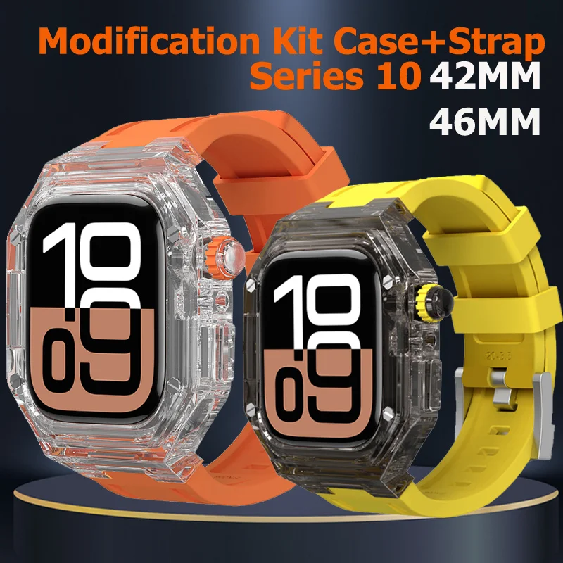 New Transparent Modification Kit Case For Apple Watch Series 10 46mm 42mm Sport Mod Kit Band+Case For iWatch Series 10 Bracelet
