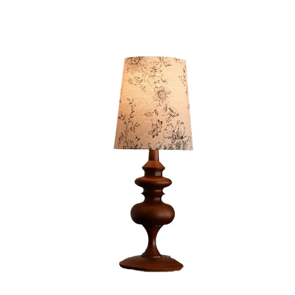 French retro fabric table lamp bedside high sense ins style light luxury medieval bedroom solid wood decoration atmosphere table