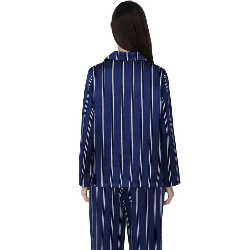 Winsleter,19MM 100%Real Silk Pajama Set,Casual High Quality Homewear,Women Long Sleeve Stripe Top Pants,Summer Fall S47891QM