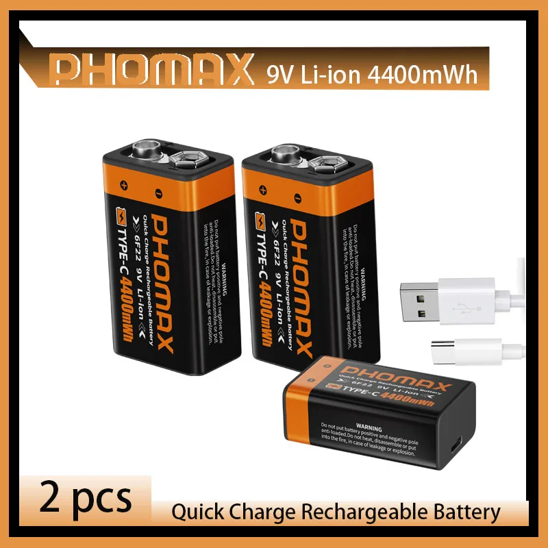 

PHOMAX 9V Rechargeable Lithium-Ion Battery 6F22 Compatible with Toy Remote Control Microphones Walkie-Talkies And Fans